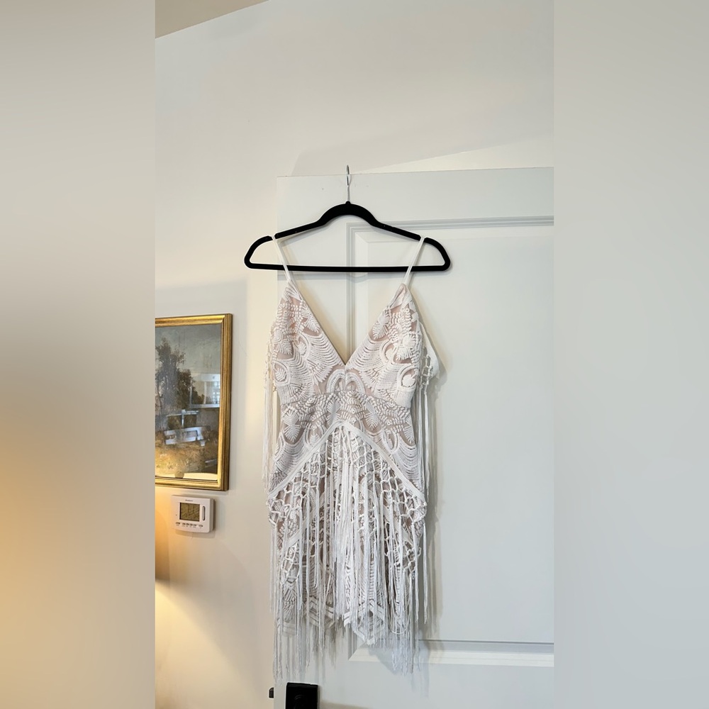 Elegant White Lace Fringe Dress